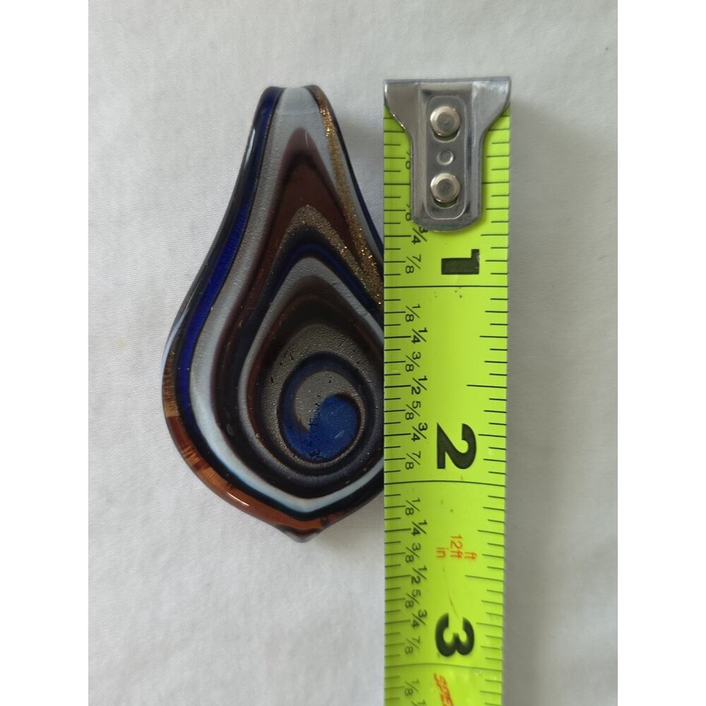 Teardrop Shape Large Murano Style Art Glass Pendant Black Blue Copper Gold Tones - Picture 3 of 8
